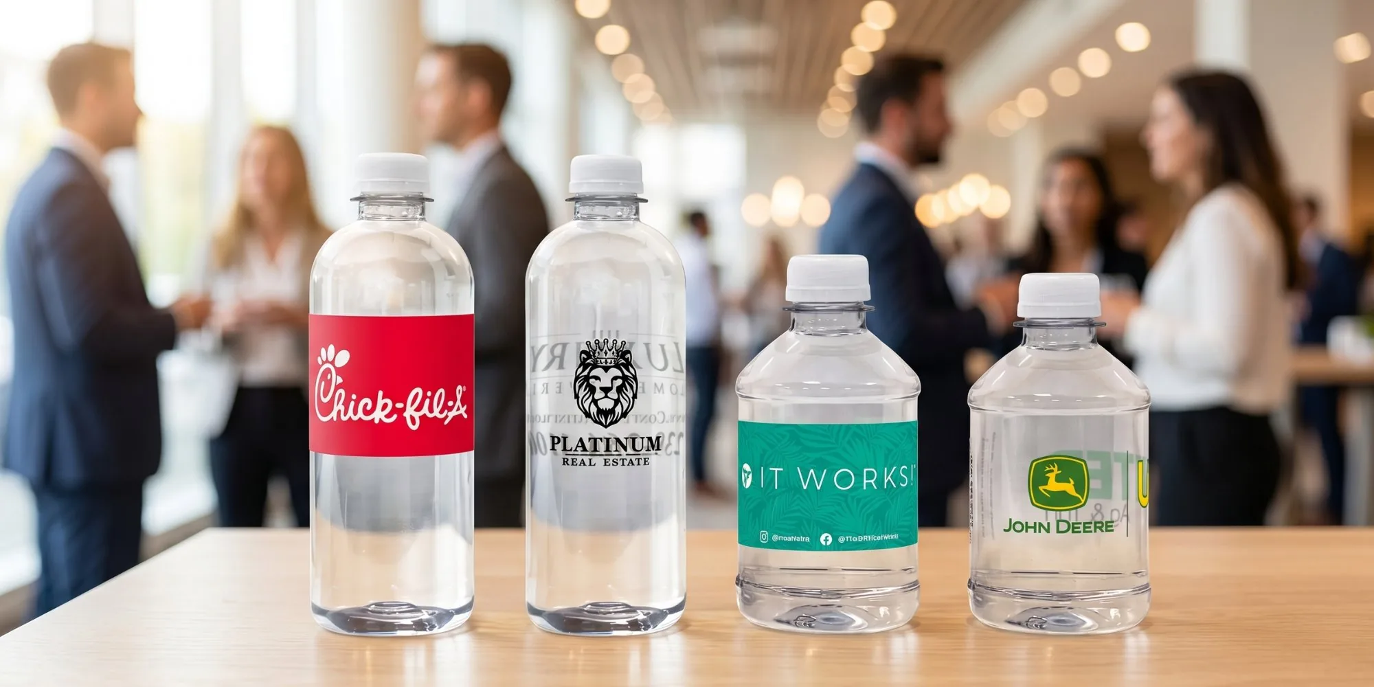 Custom-label bottles on a conference table