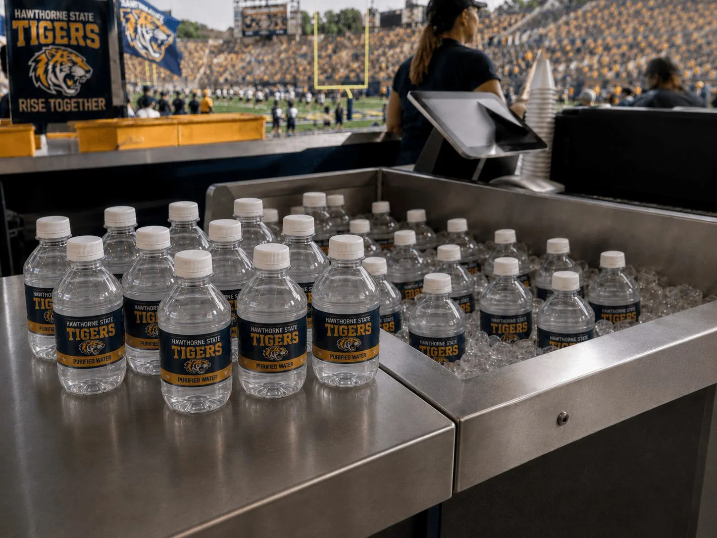 Hawthorne State Tigers bottles at the stadium concession stand